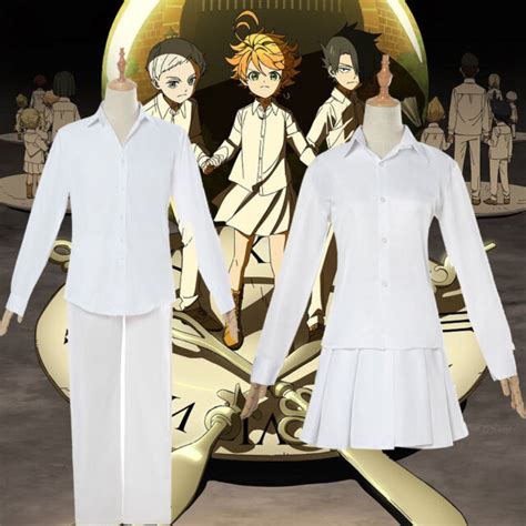 The Promised Neverland Cosplay Costumes White Uniform Shirt Skirt Pant