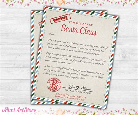Santa Warning Letter Printable Elf Naughty List Warning Etsy