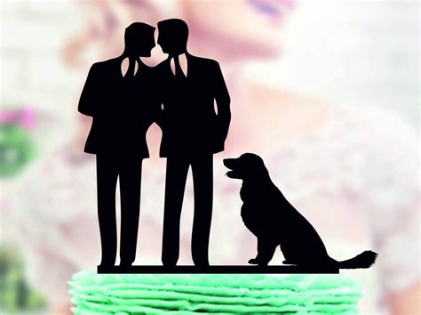Gay Wedding Cake Topper With Dog Gay Silhouette Gay Cake