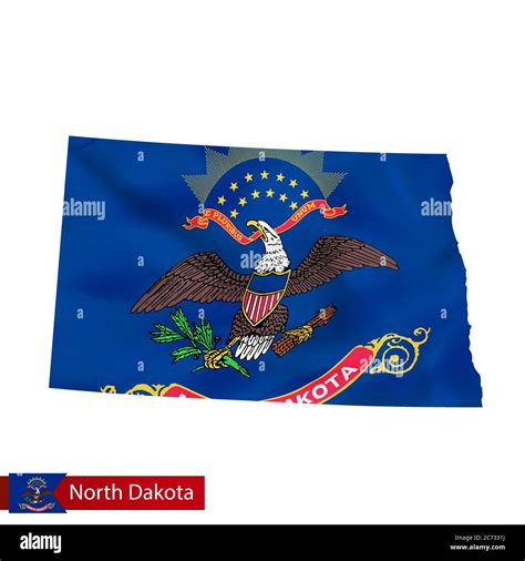 North Dakota State Map With Waving Flag Of Us State Vector
