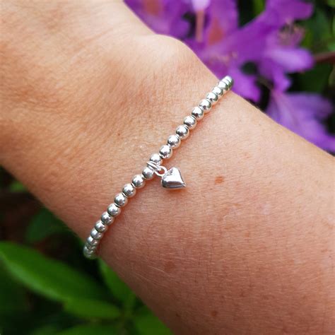 Sterling Silver Stretch Bracelet With Tiny Heart Simple 3mm Etsy