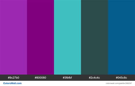 6 Colors Palette 9c27b0 800080 3fbfbf Colorswall