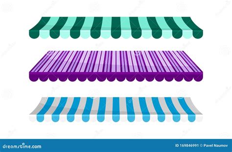 Striped Awnings For Market Stalls Vector Set Outdoor Marketplace