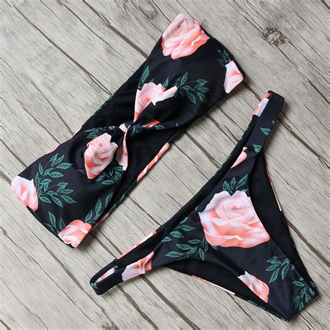 thong bikini set sexy padded bikini 2018 brazilian swimwear women solid bandeau swimsuit with