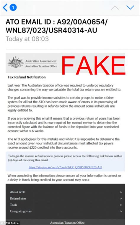 Scam Alert Issued Over Fake Australian Taxation Office Email Daily Mail Online