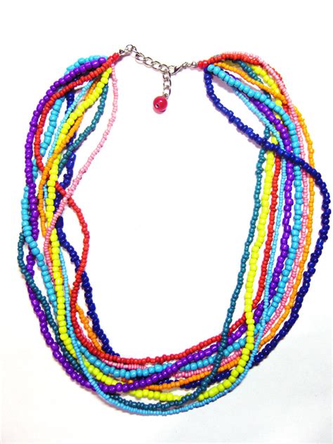 Colorful Multi Strand Seed Bead Necklace Twisted Beaded Multi Strand