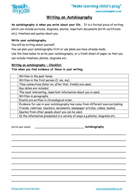 How To Write A Biography For Kids Worksheet