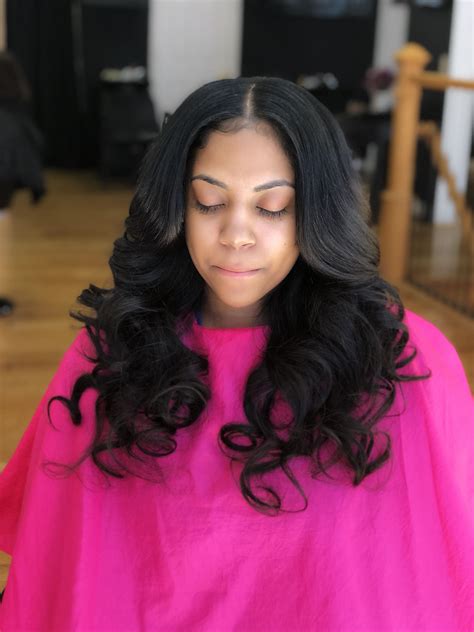 Sew In With Middle Part Pinkandblackhairstudio Com Human Hair Wigs Weave Hairstyles Hair
