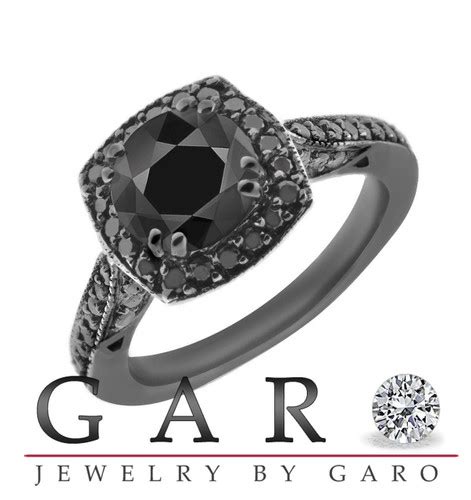 Fancy Black Diamonds Engagement Ring Vintage Style 14k Black Gold 150