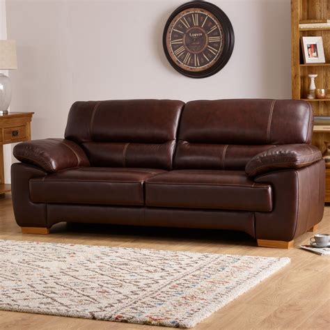 Clayton 3 Seater Sofa In Brown Leather Oak Furniture Land