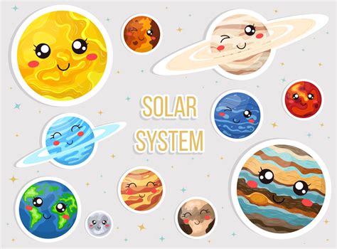 Solar System With Cute Cartoon Planets Cute Planets With Funny Faces