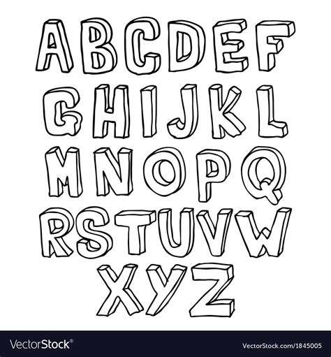 Hand Drawn 3d Alphabet Royalty Free Vector Image