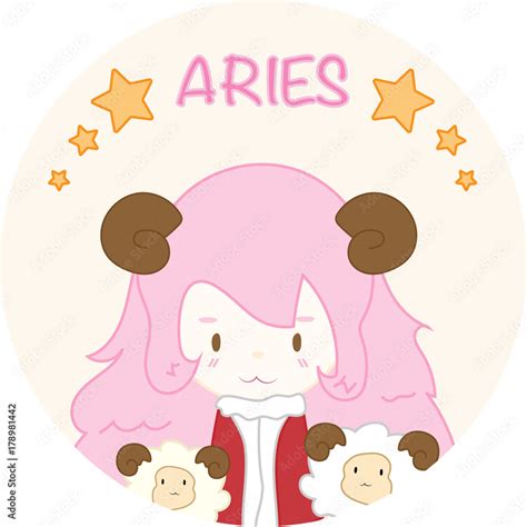 Cute Zodiac Sign Aries Vector Illustration Stock Vector Adobe Stock