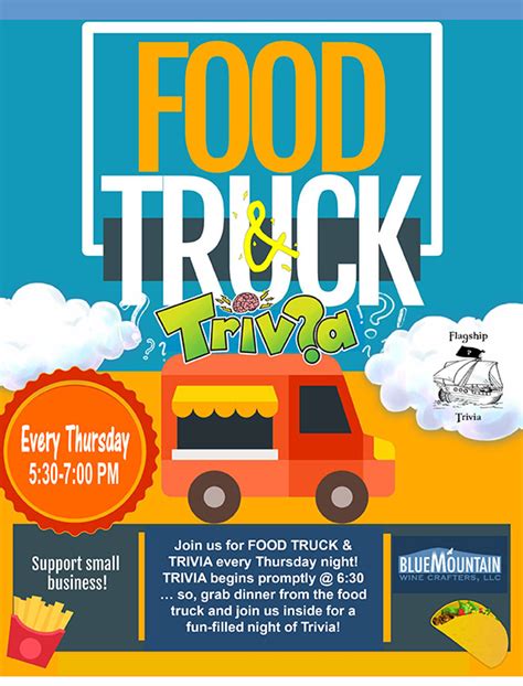 Food Trucks Now At Trivia Thursdays Blue Mountain Wine Crafters Llc