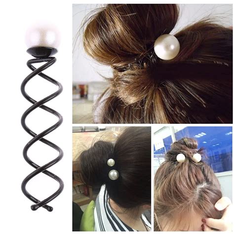 2pcs Pearl Black Spiral Spin Screw Bobby Pin Hair Clips Womens Lady Twist Barrette Accessory