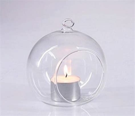 6 X Hanging Clear Glass Bauble Tealight Candle Holder Table Decoration