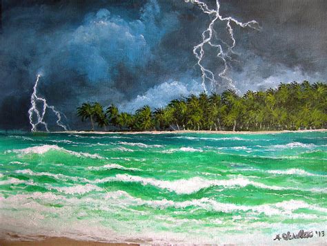 Tropical Lightning Storm Across The Ocean Painting By Amy Scholten