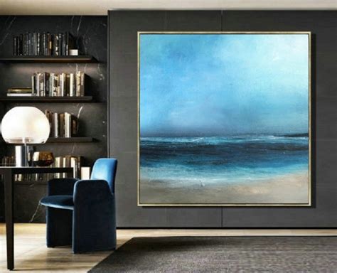 Large Original Sea Level Blue Oil Paintinglarge Wall Art Light Blue