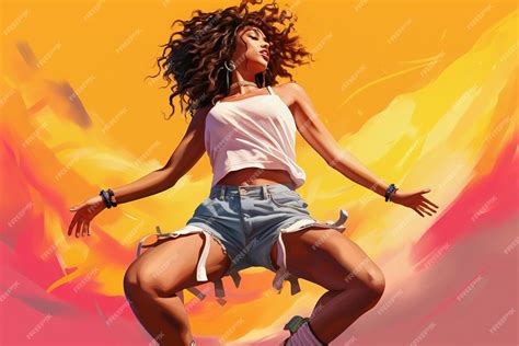 Premium Ai Image Young Gen Z Woman In Loose Shorts And Tank Top Is Dancing In Style Of Hip Hop