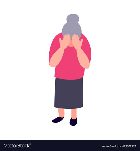 lonely sad old woman mature crying covering vector image