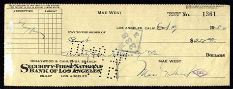Lot Detail Mae West Signed Personal Check