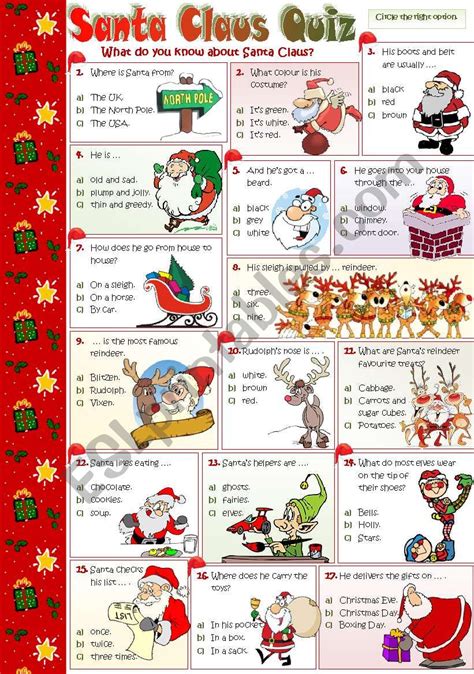 Santa Claus Quiz Worksheet Christmas Worksheets Christmas History