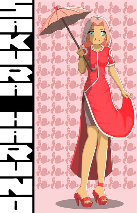 Sexy Cute Anime Girl Art Sakura Haruno New Shoes And Umbrella
