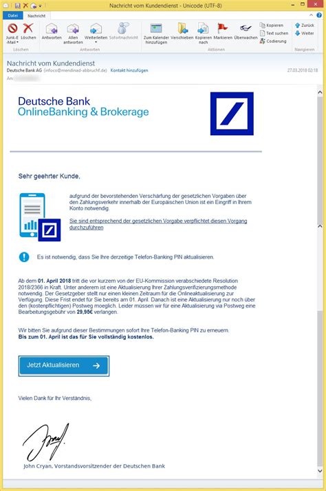 Mein konto bei der deutschen bank aktualisiert sich nicht. Nachricht vom Kundendienst oder Aktualisierung Ihres ...