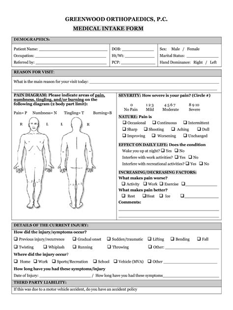 2013 In Greenwood Orthopaedics New Patient History And Intake Form Fill