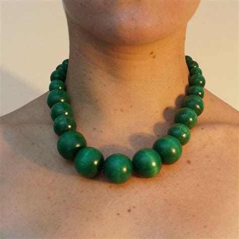 Green Wooden Bead Necklace Chunky Green Necklace Green Etsy Green