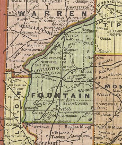 Fountain County Indiana 1908 Map Covington Attica Veedersburg