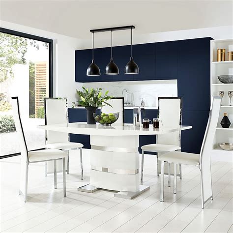 Dining table sets are a fast way to make a dining room look perfectly pulled together. Komoro White High Gloss Dining Table with 4 Celeste White ...