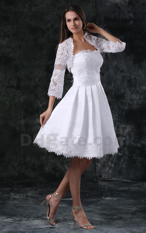 Discount White Short Wedding Dress With Elbow Sheer