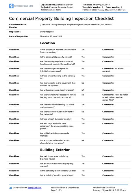 Commercial Property Inspection Checklist Template Use It Free Here