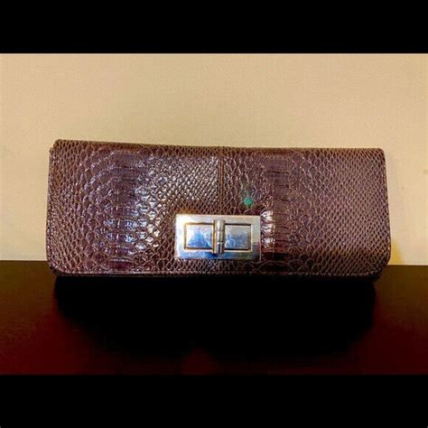 Brown Faux Patent Leather Snake Print Clutch Ebay