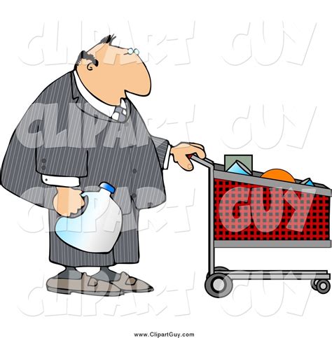 Clip Art Of A White Businessman Pushing A Shopping Cart In A Grocery