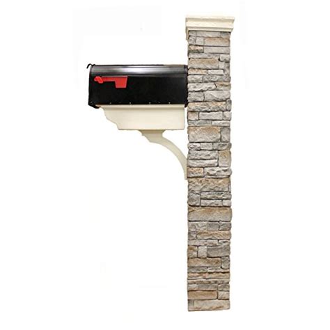 Eye Level Gray Cast Stone Mailbox Post With Curved Cap And Newspaper