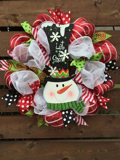 Let It Snow Deco Mesh Snowman Wreath By Annesadoorables On Etsy