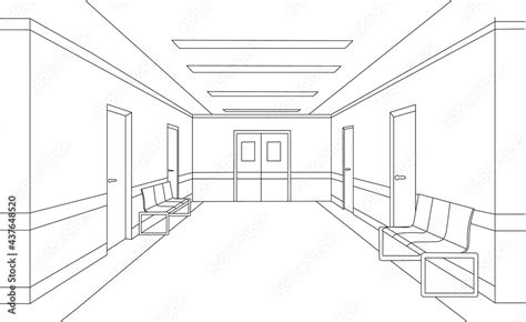 Hospital Clinic Waiting Room Corridor Sketch Interior Stock Vector