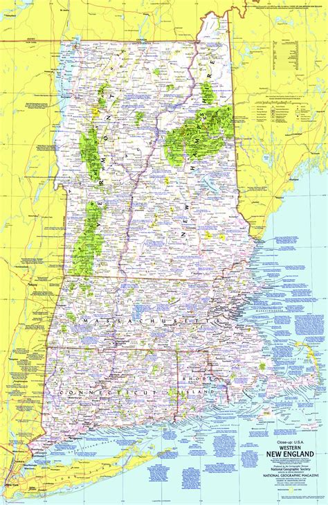 Close Up Usa Western New England Map National Geographic
