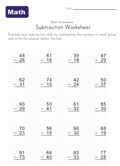 Math worksheet lesson activities for class or home use. Math Worksheets - Two Digit Subtraction | Subtraction ...