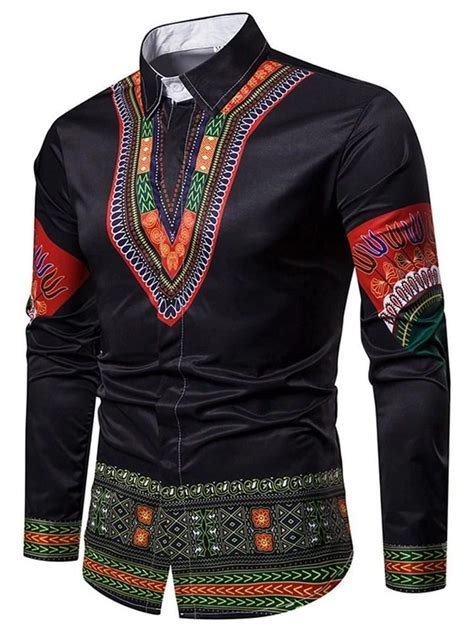 Long Sleeve Lapel Dashiki African Print Mens Shirt In 2020 Dashiki