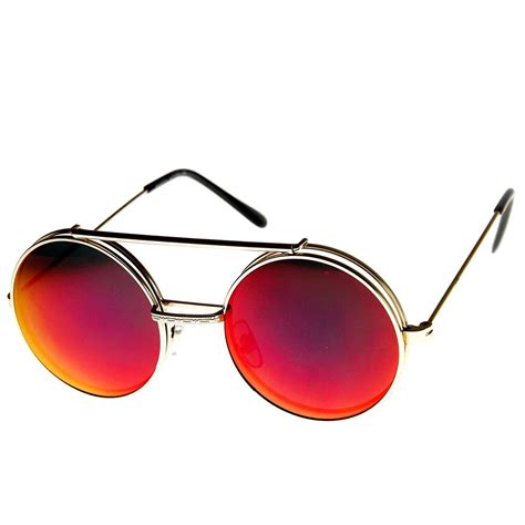 Limited Edition Red Mirror Flip Up Lens Round Circle Django Sunglasses
