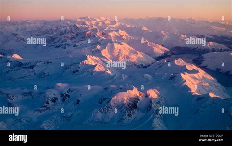Aerial View Of The Chugach Mountain Range With Sunrise Alpenglow