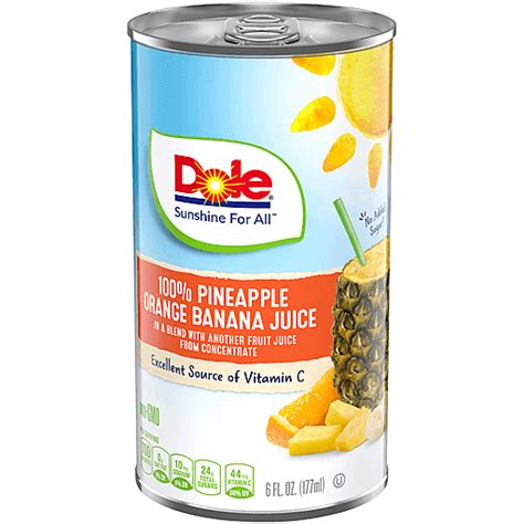Dole® 100 Pineapple Orange Banana Juice 6 Fl Oz Can Fruit And Berry