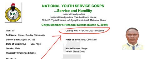 How Does Nysc Call Up Number Look Like