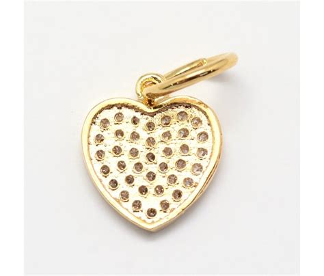 11mm Flat Heart Cubic Zirconia Charms Gold Tone Golden Age Beads