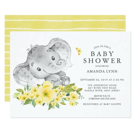 Watercolor Happy Elephant Neutral Baby Shower Invitation Zazzle