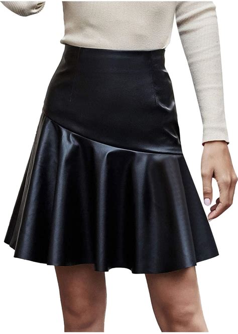Women High Waist Faux Leather Skirt A Line Puffy Skirt Pleated Skirt Dress Uk Clothing