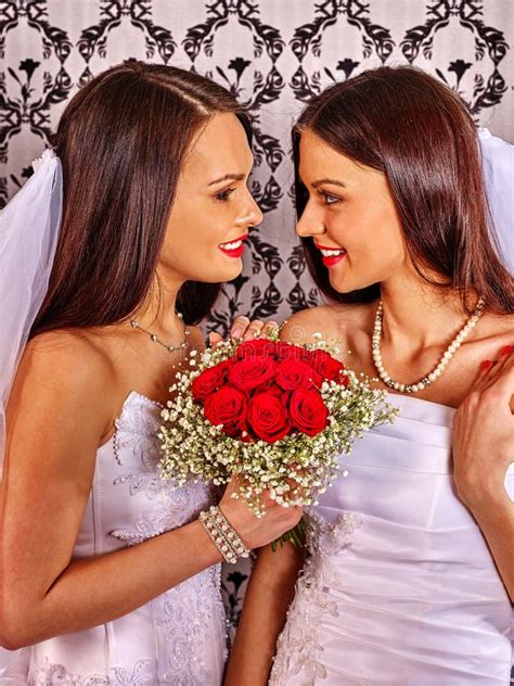 Two Lesbians In Wedding Dresses Stock Photo Image Of Love Flower